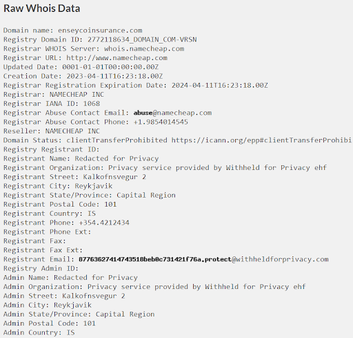 Анализ домена EnseyCoinInsurance, развод